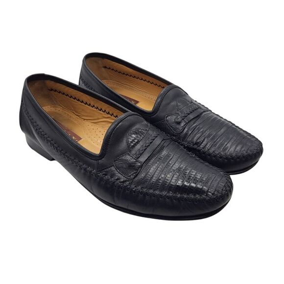 Mezlan Regan Slip On Loafer Black Men 10M Calfskin Lizard Leather Spain Business - Picture 1 of 11